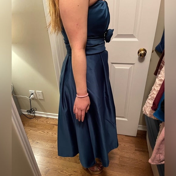 Mori Lee Teal Tea Length Cocktail Dress - Picture 7 of 9